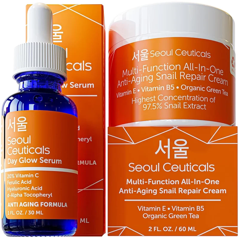 Korean Skin Care Set - Vitamin C & Snail Cream Duo - Rank 5 in Best Snail Serum of 2025